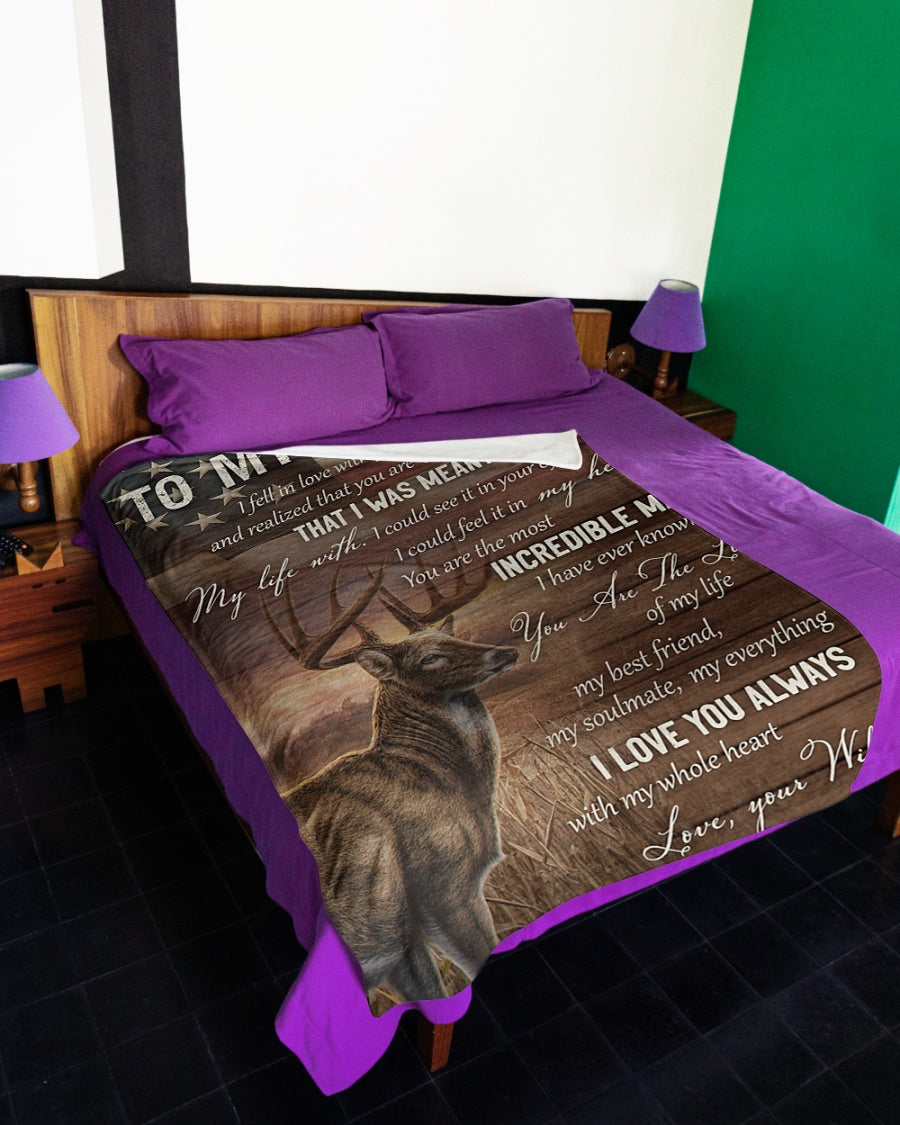 To My Husband Deer  Us Flag Blanket From Wife, To My Husband I Fell Love With You And Realized That You Are Deer Blanket Gift For Husband.