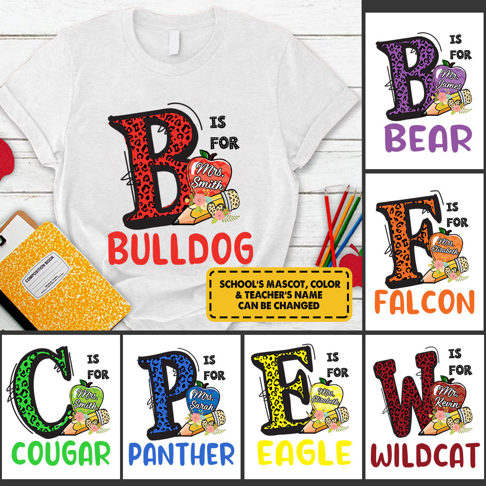 Personalized School Mascot Colorful Leopard Shirt Teacher T-Shirt