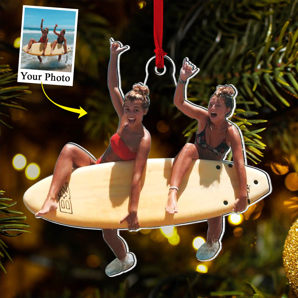 Custom Photo Acrylic Ornament Gift For Surfing Lovers - Personalized Upload Photo Acrylic Ornament For Surfing Club