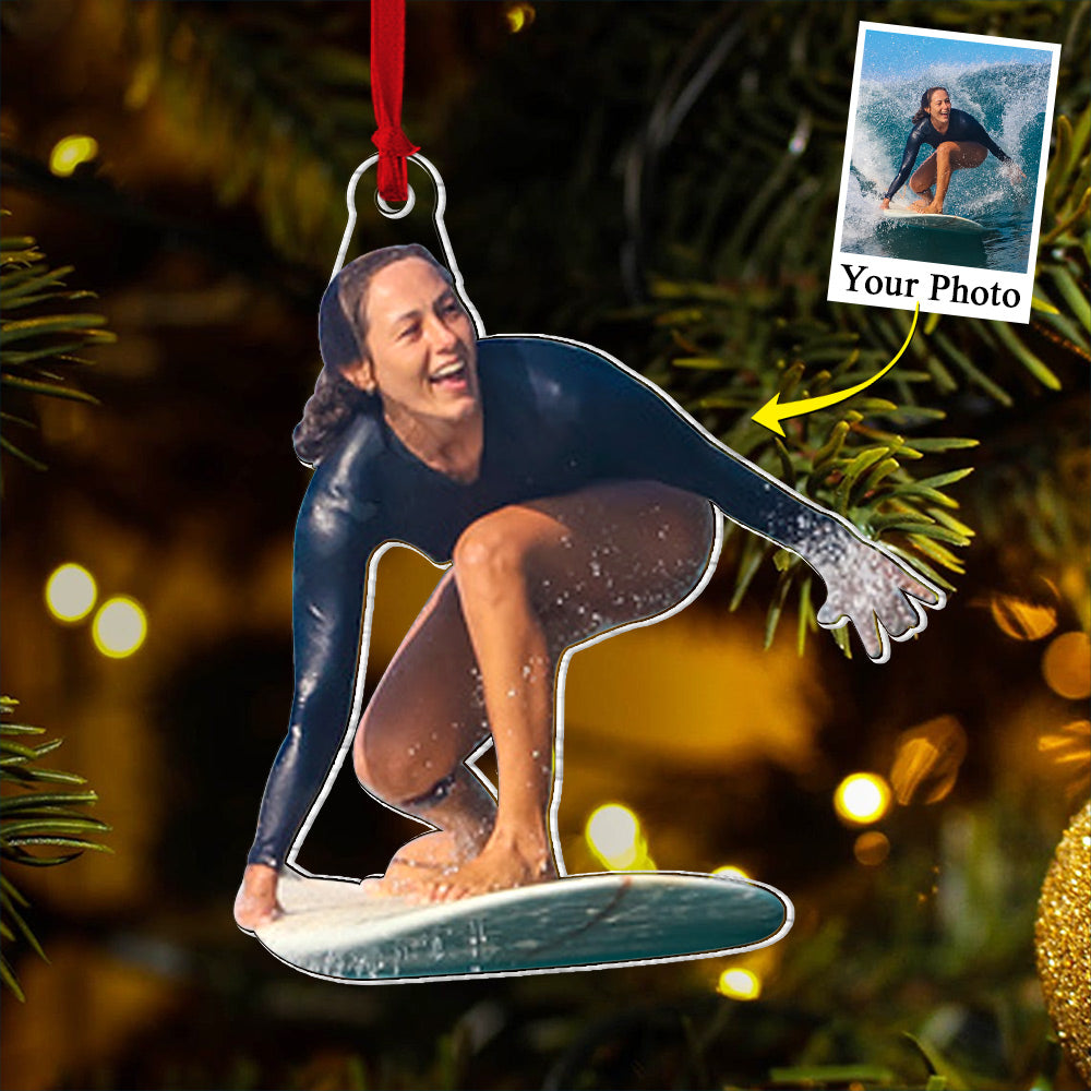 Custom Photo Acrylic Ornament Gift For Surfing Lovers - Personalized Upload Photo Acrylic Ornament For Surfing Club