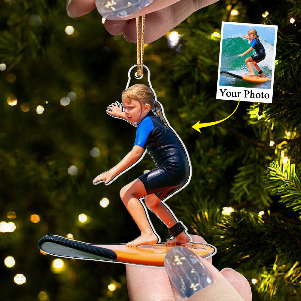 Custom Photo Acrylic Ornament Gift For Surfing Lovers - Personalized Upload Photo Acrylic Ornament For Surfing Club