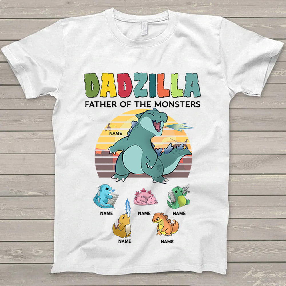 Dadzilla Father Of The Monsters Colorful Shirt Dad With Kids Name