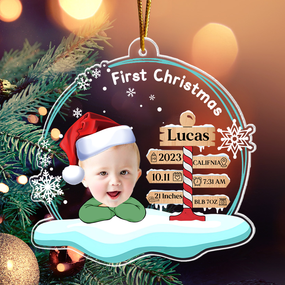 Customize Your Baby's First Christmas Photo 2023 , Baby 1st Christmas Gift, Custom Baby Gift - Personalized Acrylic Ornament NA02