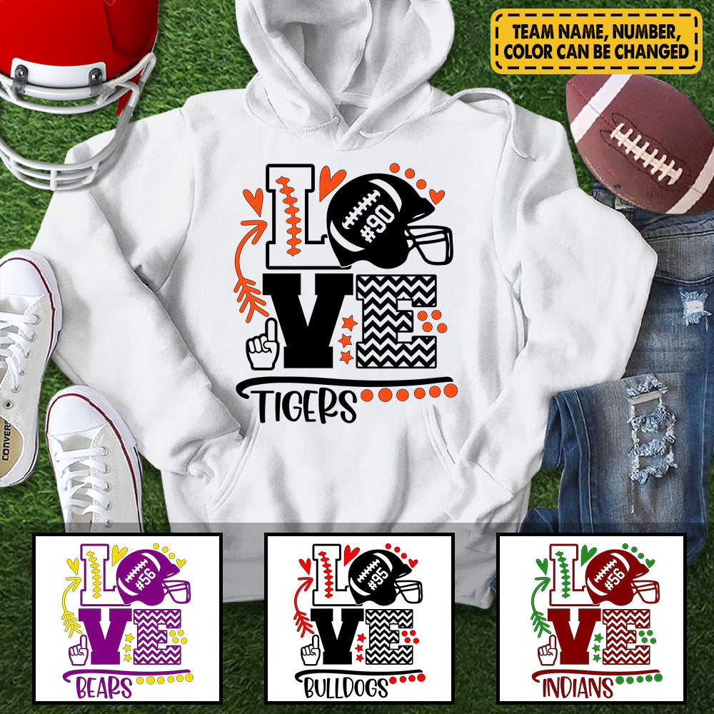 Personalized Football Shirt Love Mascot Team Name Custom Colors For Design K1702