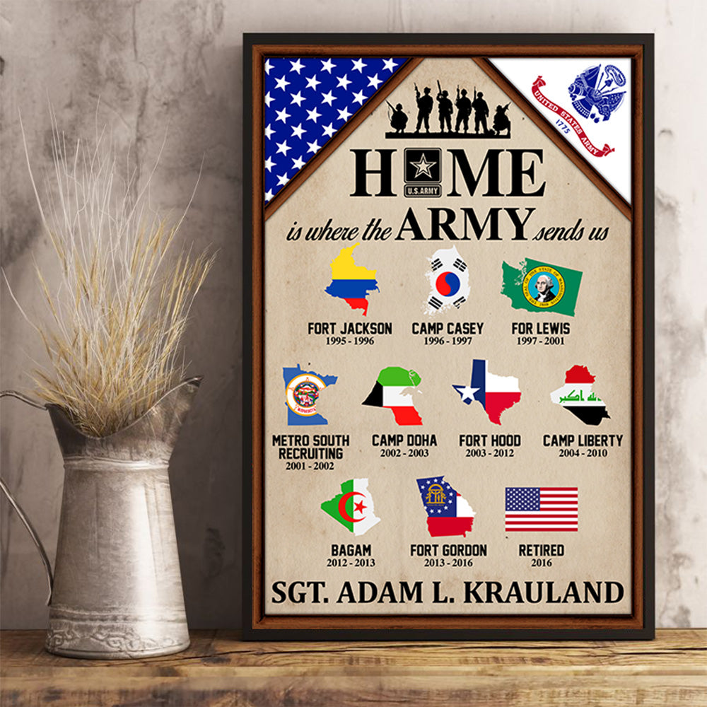 Personalized Gift For Veteran Dad Grandpa Custom Gift For Veteran Home Is Where The Military Branch Sends Us Poster Canvas For Veteran Home H2511