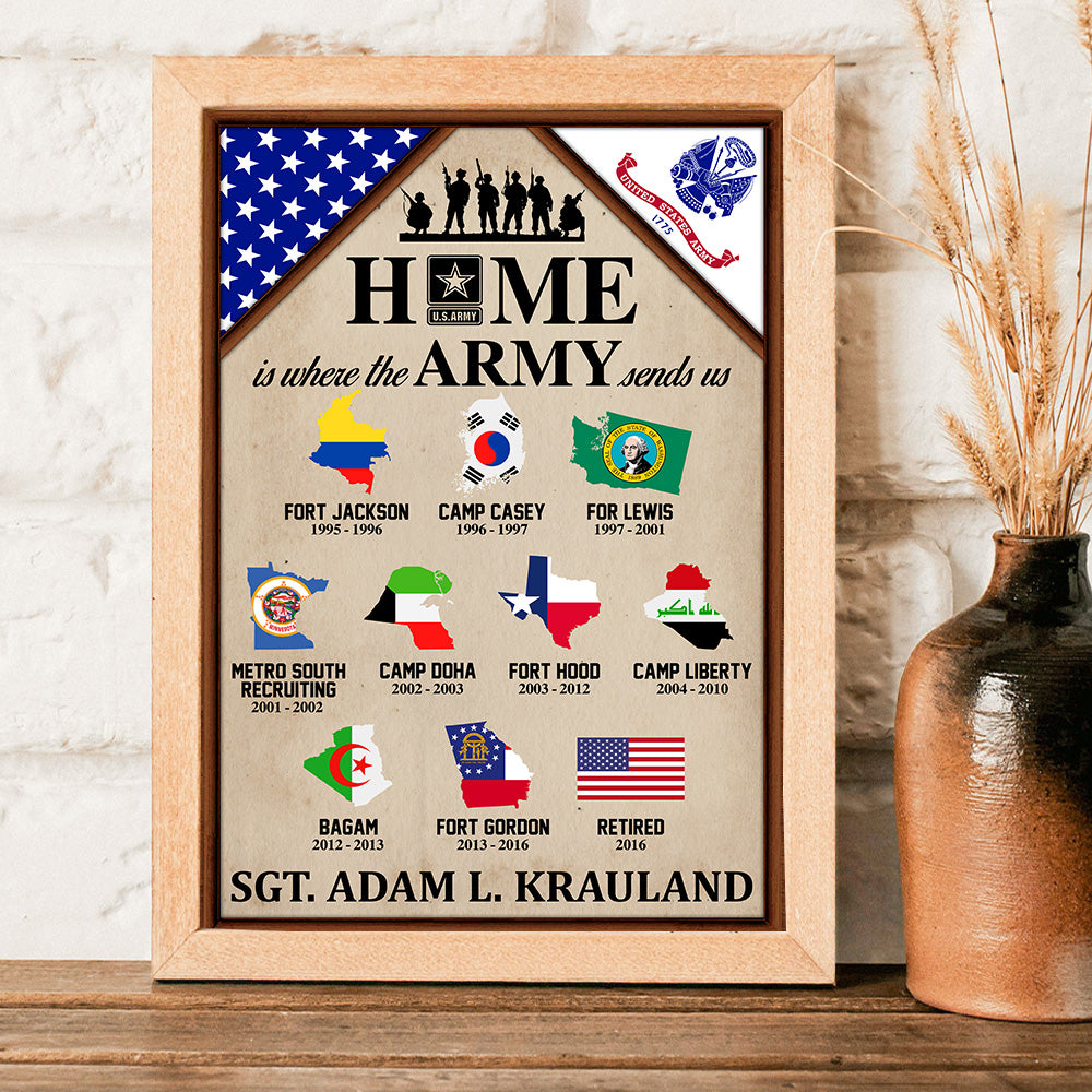 Personalized Gift For Veteran Dad Grandpa Custom Gift For Veteran Home Is Where The Military Branch Sends Us Poster Canvas For Veteran Home H2511