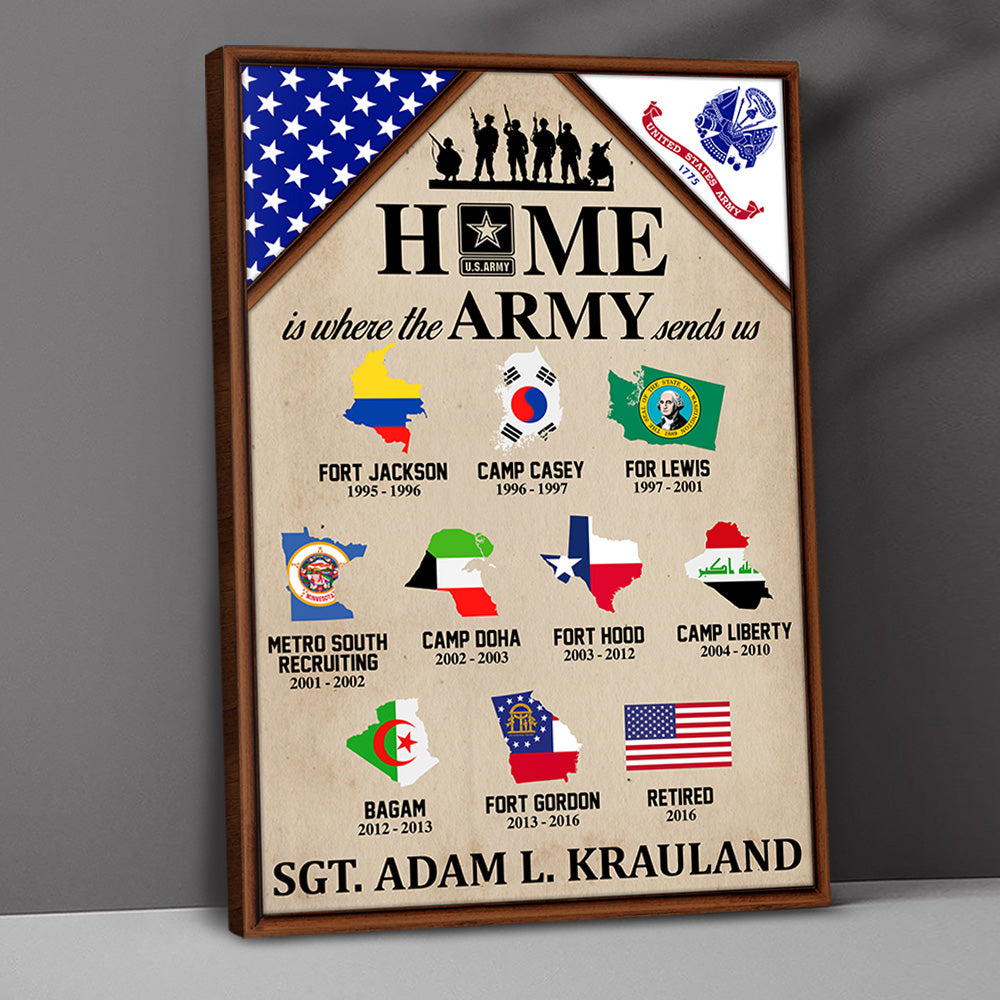 Personalized Gift For Veteran Dad Grandpa Custom Gift For Veteran Home Is Where The Military Branch Sends Us Poster Canvas For Veteran Home H2511