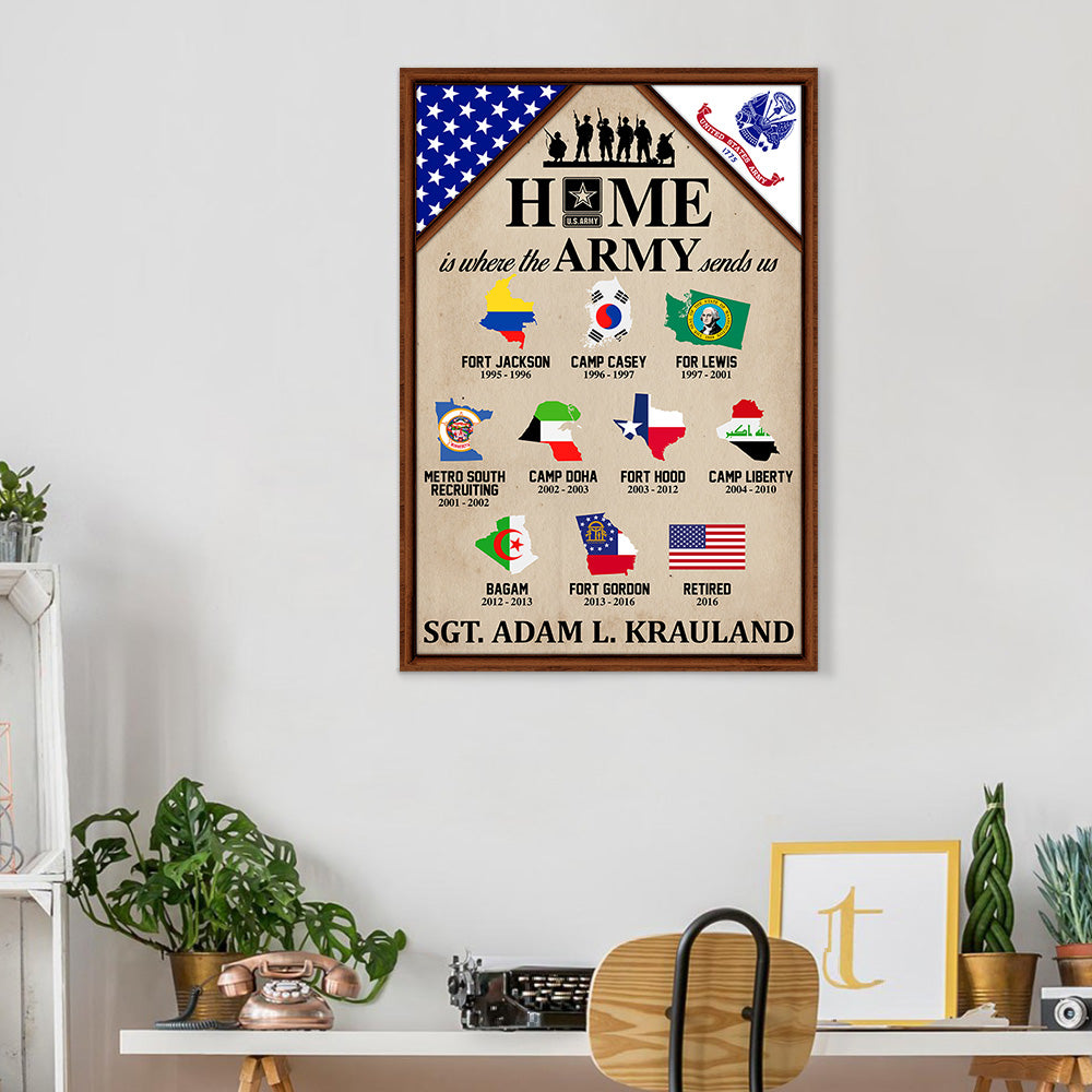 Personalized Gift For Veteran Dad Grandpa Custom Gift For Veteran Home Is Where The Military Branch Sends Us Poster Canvas For Veteran Home H2511