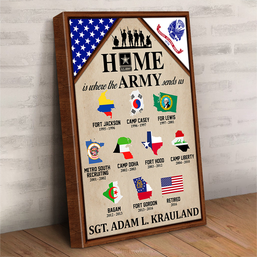 Personalized Gift For Veteran Dad Grandpa Custom Gift For Veteran Home Is Where The Military Branch Sends Us Poster Canvas For Veteran Home H2511