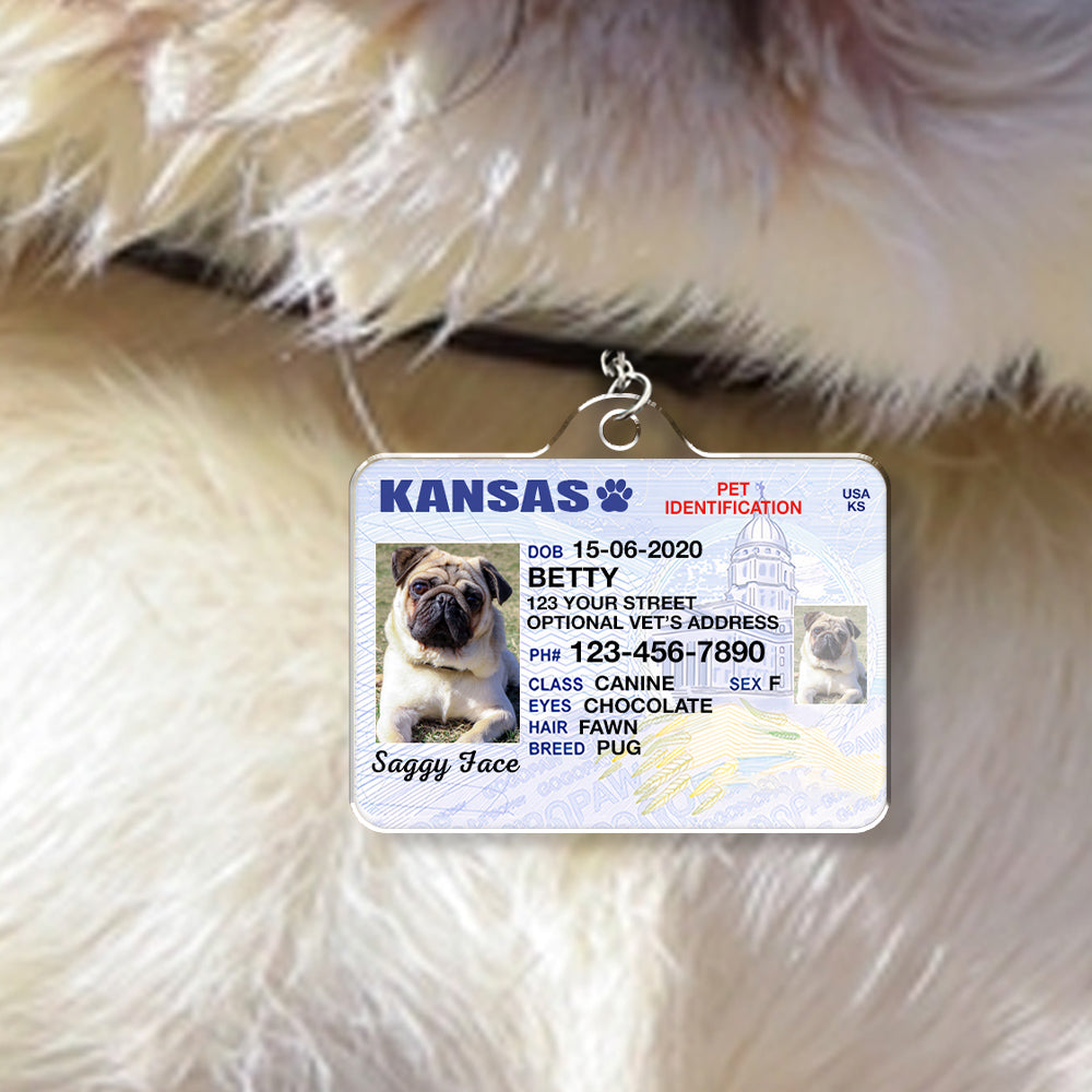 Custom Photo Pet ID Tags - Drivers License - Kansas