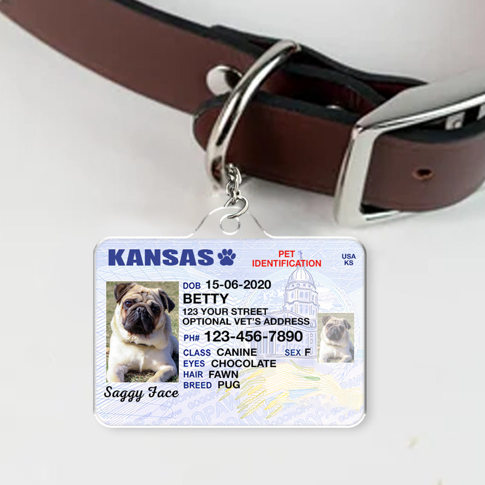 Custom Photo Pet ID Tags - Drivers License - Kansas