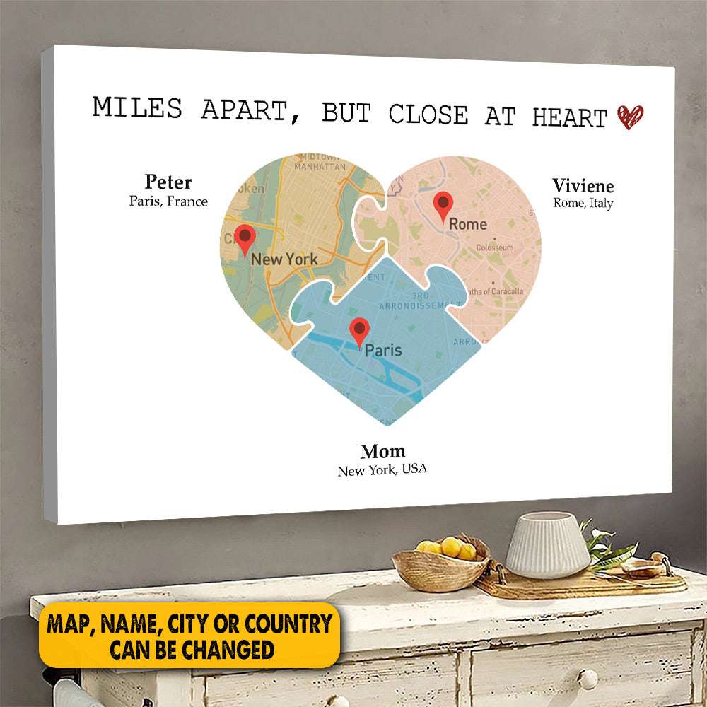 Personalized Miles Apart But Close At Heart World Map Gift For Long Distance Relationship