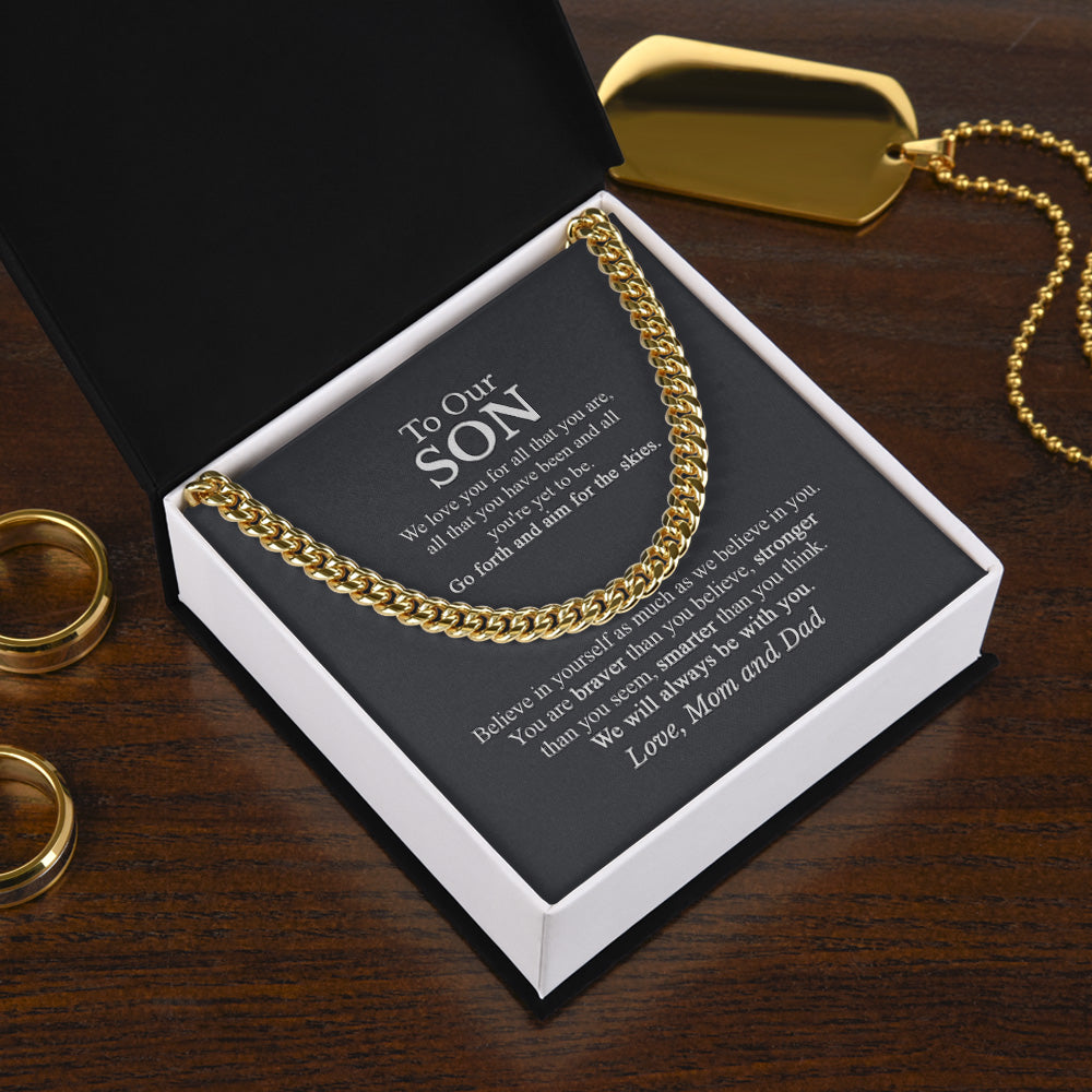 Personalized To Our Son Cuban Link Chain Necklace From Mom And Dad - We Love You For All That You Are Cuban Link Chain Necklace