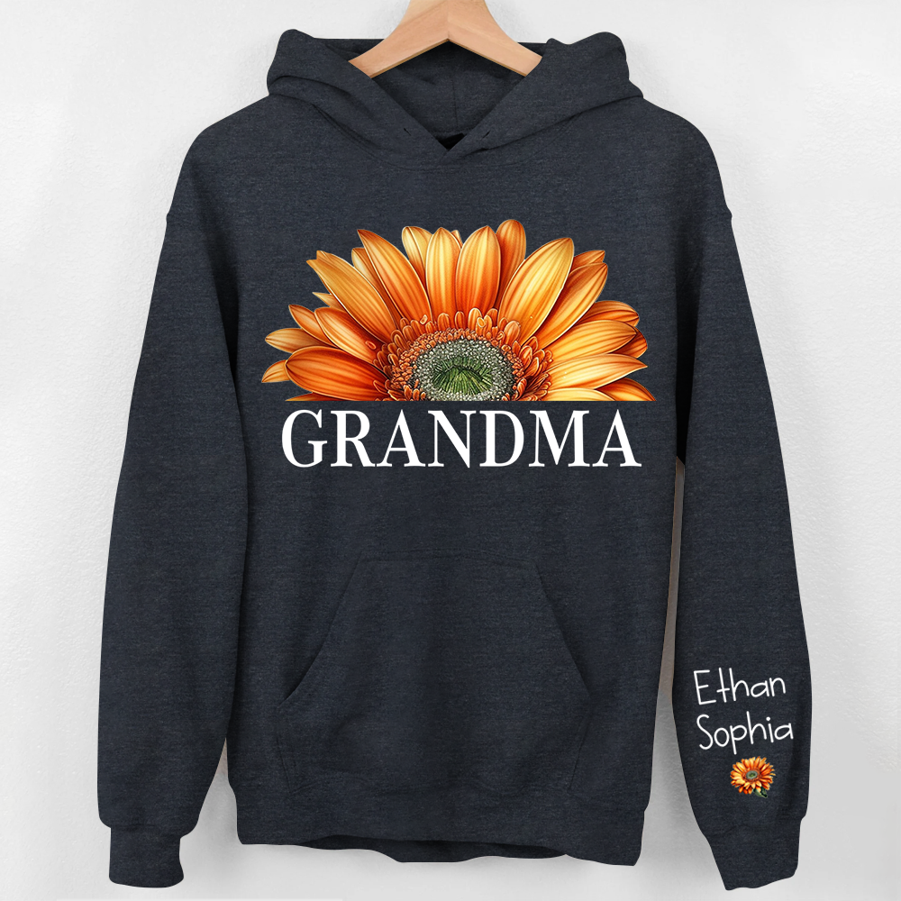Personalized Grandma Watercolor Daisy Sweatshirt, Custom Grandma Shirt With Kids Name On Sleeve