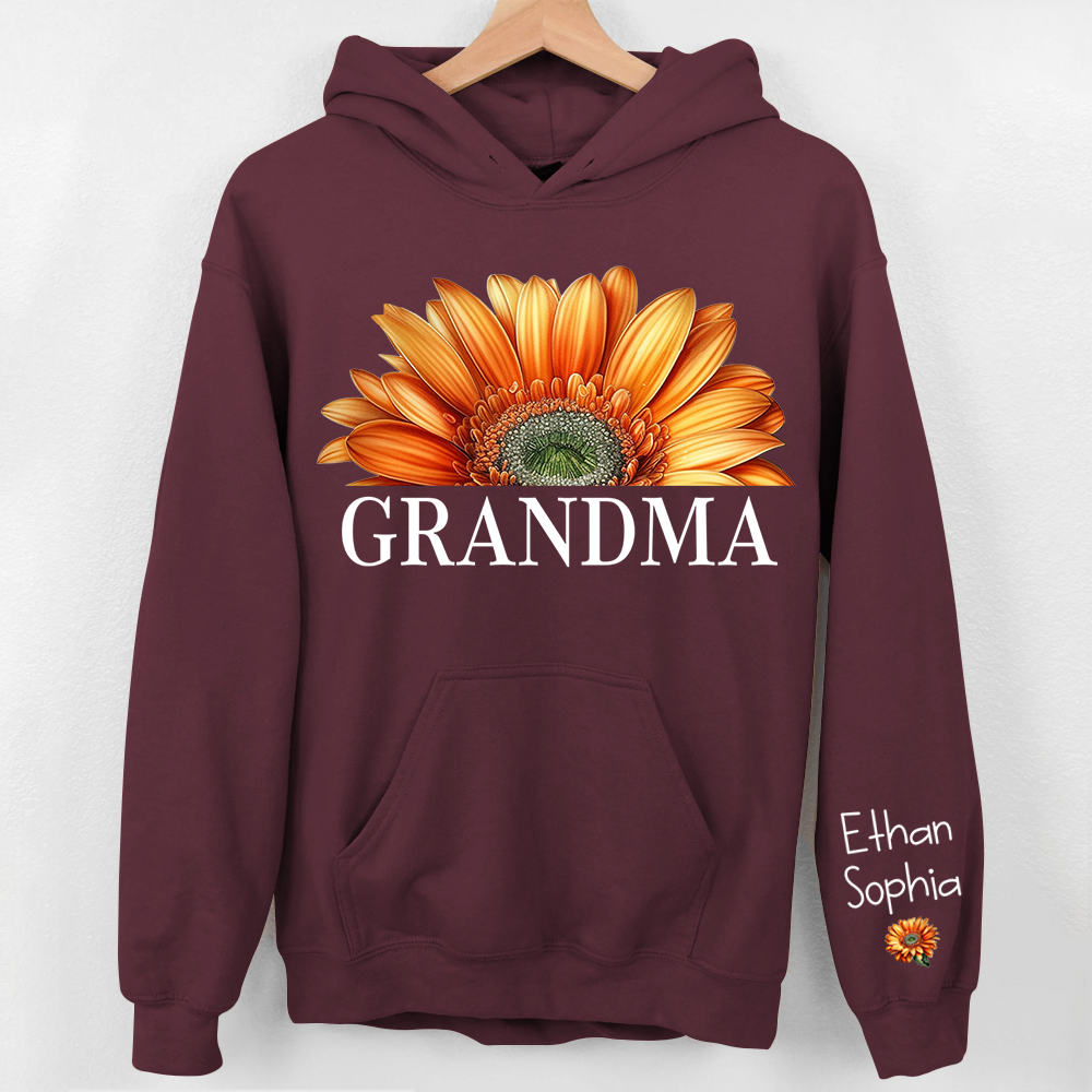 Personalized Grandma Watercolor Daisy Sweatshirt, Custom Grandma Shirt With Kids Name On Sleeve