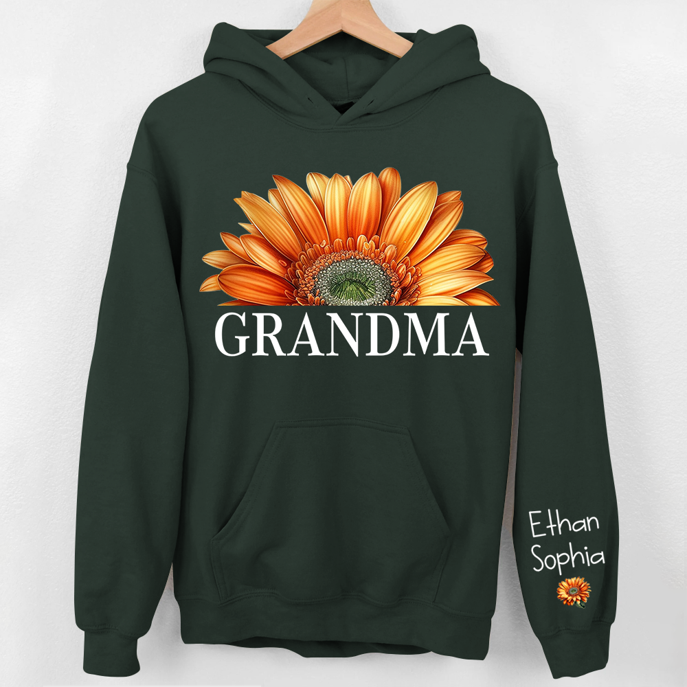 Personalized Grandma Watercolor Daisy Sweatshirt, Custom Grandma Shirt With Kids Name On Sleeve