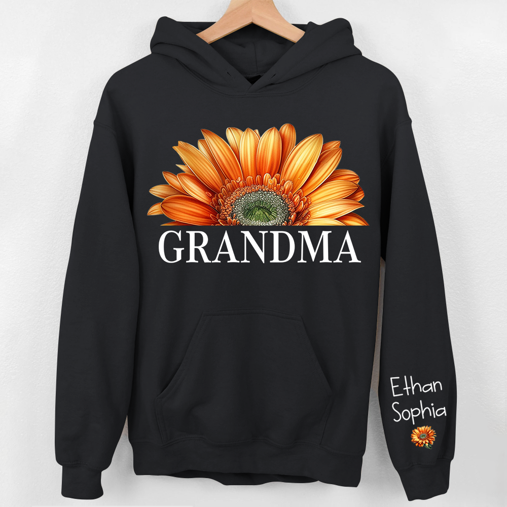 Personalized Grandma Watercolor Daisy Sweatshirt, Custom Grandma Shirt With Kids Name On Sleeve