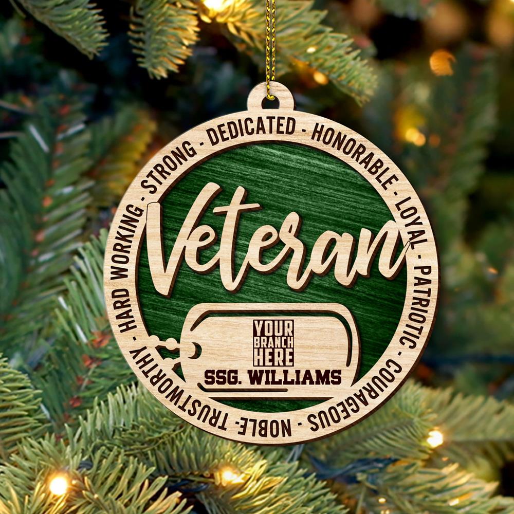 Personalized Christmas Gift For Military Veterans - 2 Layered Wooden Ornament H2511