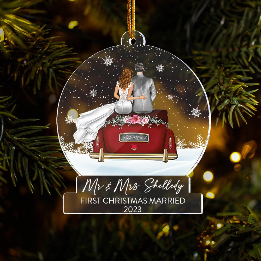 Personalized Mr And Mrs Wedding Christmas Ornament - First Christmas Married Acrylic Ornament For Couple
