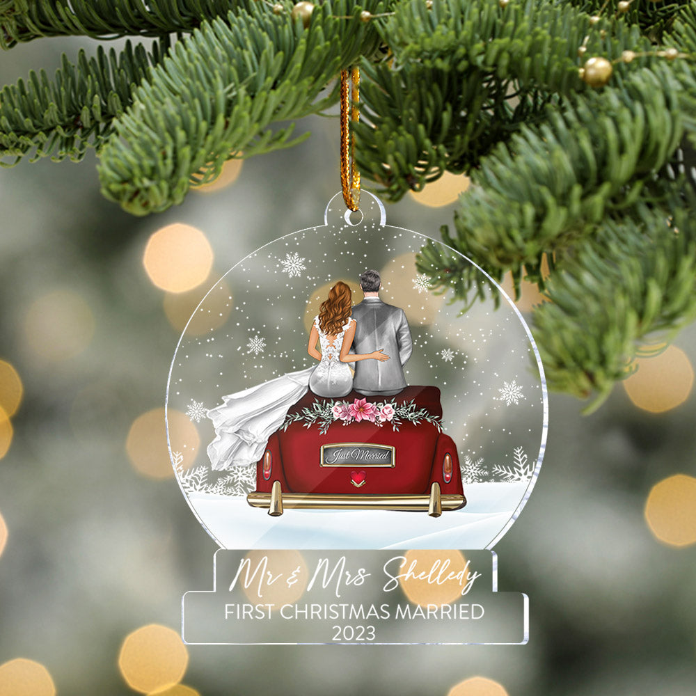 Personalized Mr And Mrs Wedding Christmas Ornament - First Christmas Married Acrylic Ornament For Couple