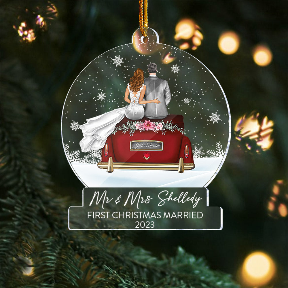 Personalized Mr And Mrs Wedding Christmas Ornament - First Christmas Married Acrylic Ornament For Couple