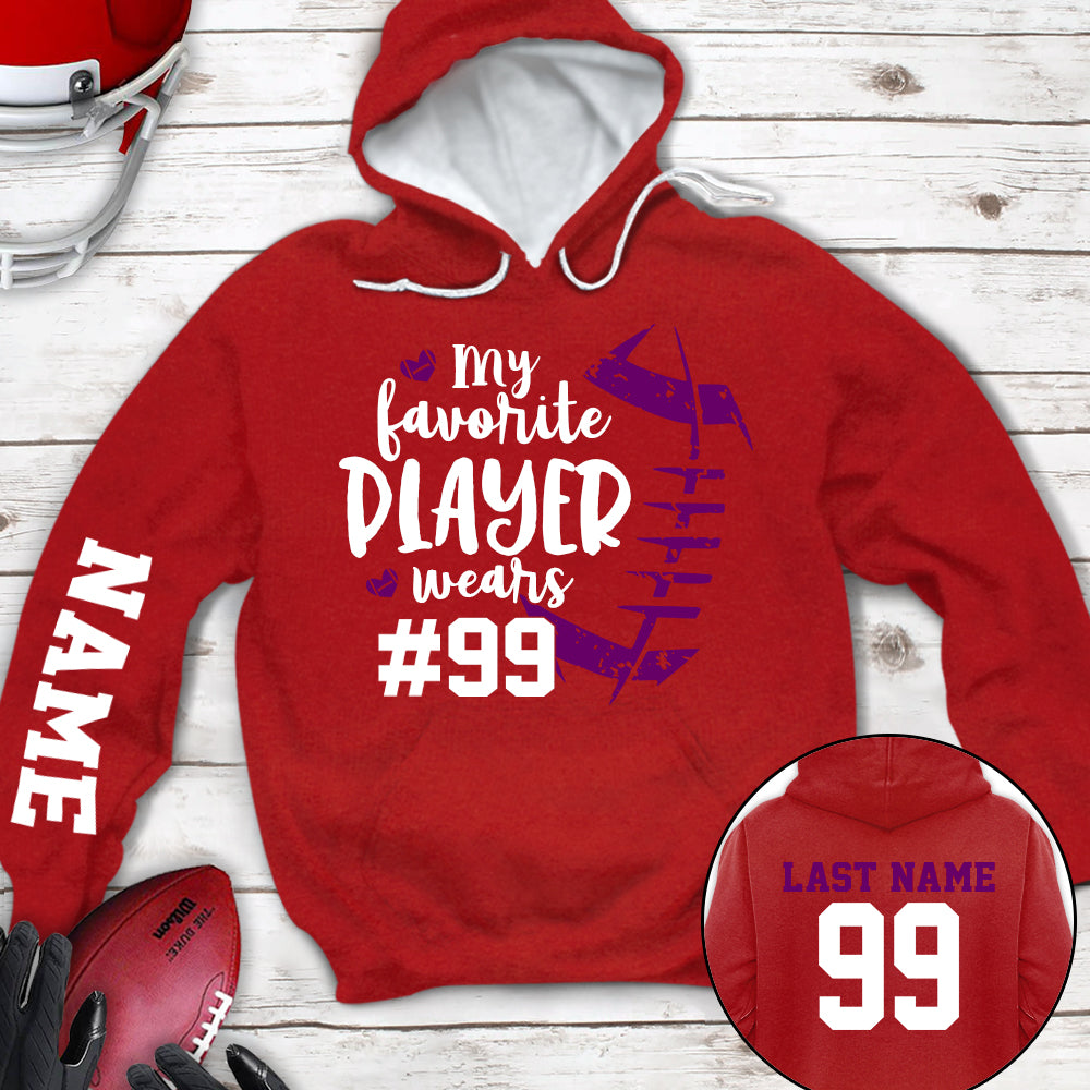 Personalized Shirt My Favorite Player Wears Football Number All Over Print Shirt For Football Mom Grandma Family Member Game Day Shirt H2511