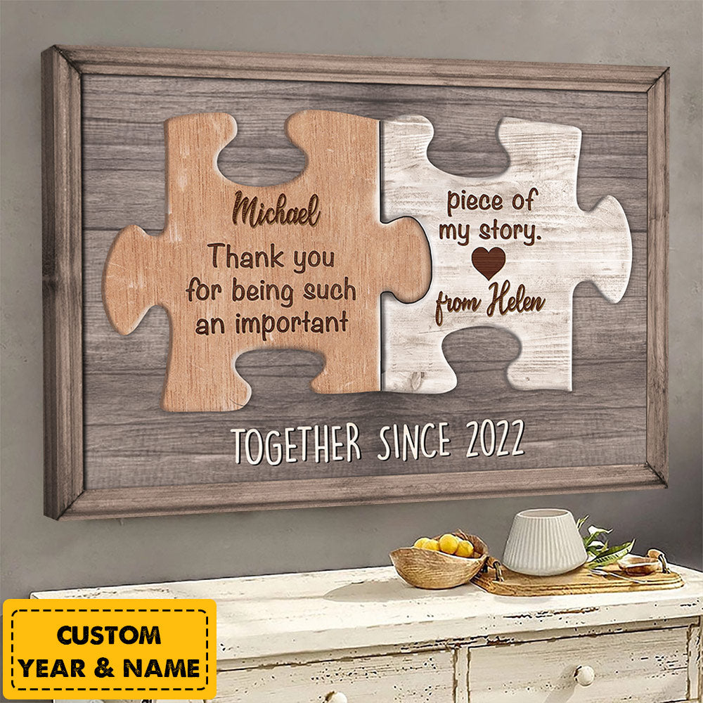 Personalized Canvas Gift For Couple Hubby Wifey- Thank You For Being Such An Important Piece - Valentine Day Gift Custom Puzzle Canvas