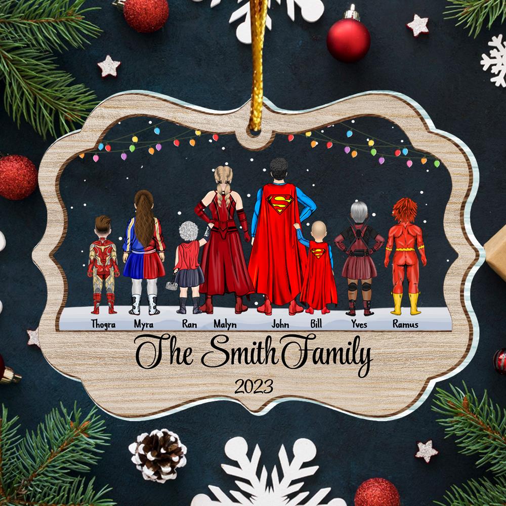 Super Family Personalized Wood And Acrylic Ornament - Custom Christmas Gifts For Family