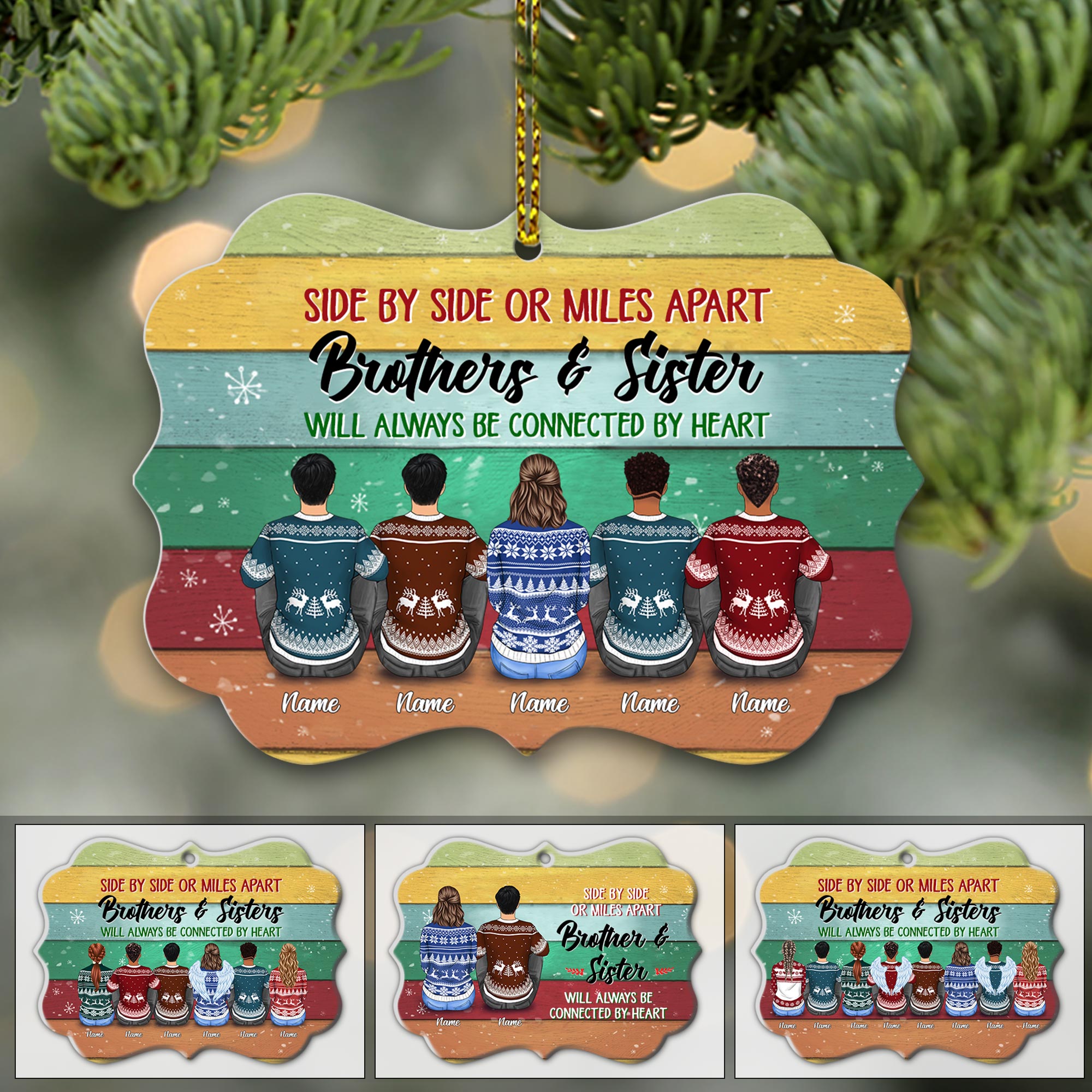 Side By Side Or Miles Apart Brothers And Sisters Personalized Ornament Gift For Sister Brother