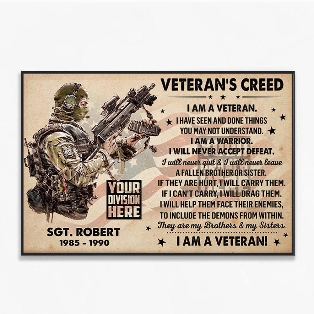 Veteran's Creed Custom Poster and Canvas Personalized Gift For Veteran K1702