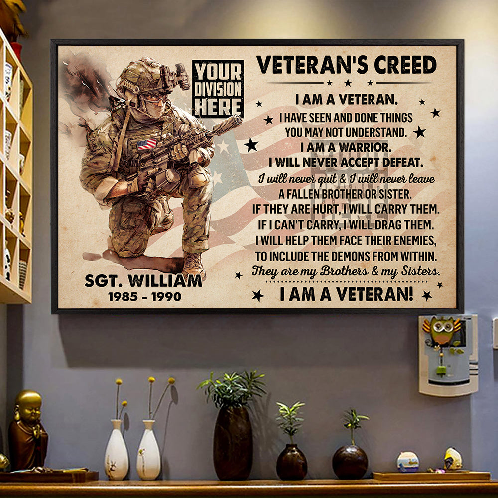 Veteran's Creed Custom Poster and Canvas Personalized Gift For Veteran K1702