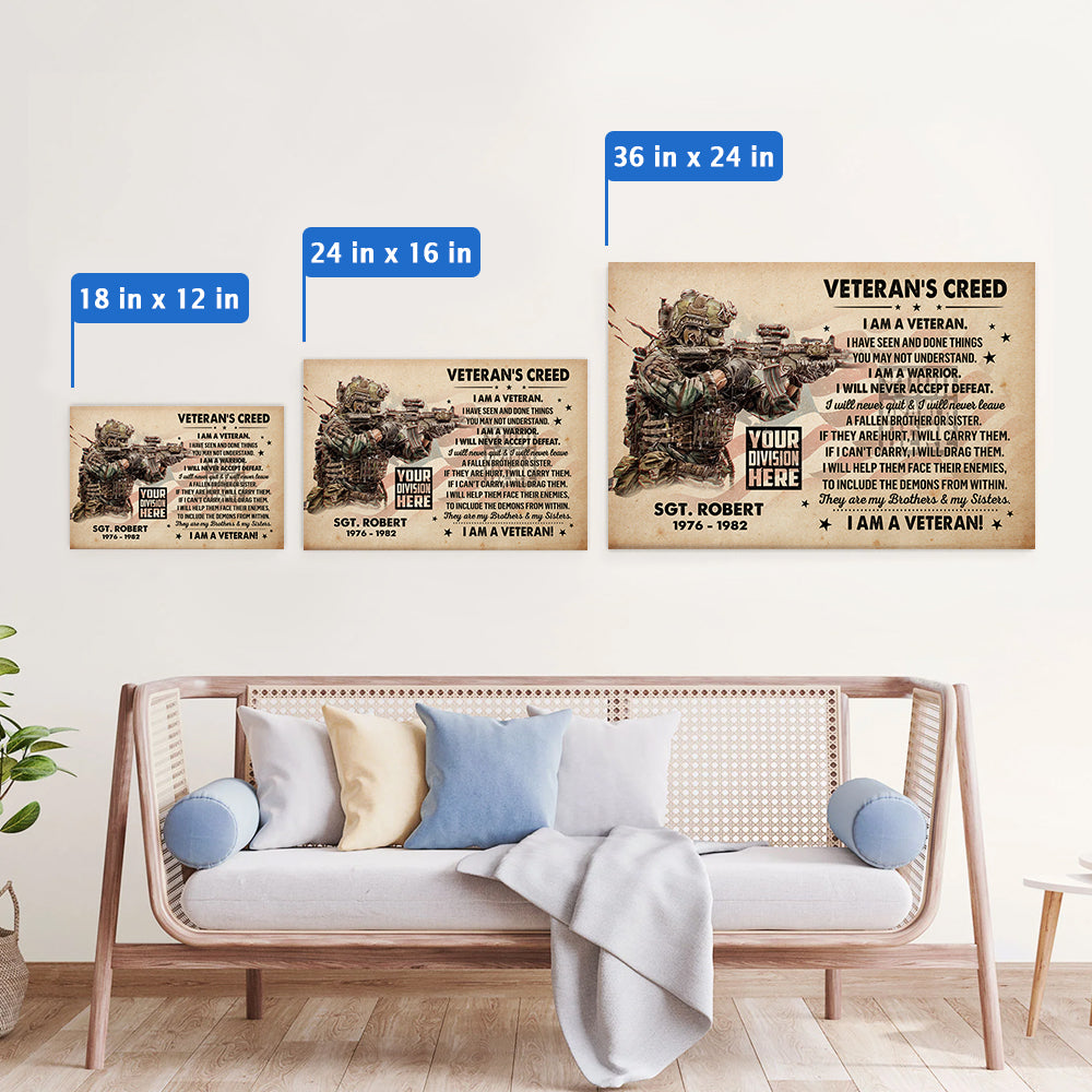 Veteran's Creed Custom Poster and Canvas Personalized Gift For Veteran K1702