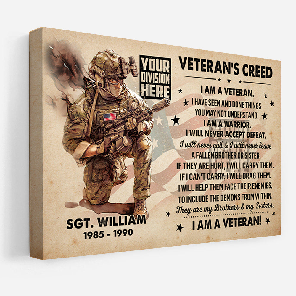 Veteran's Creed Custom Poster and Canvas Personalized Gift For Veteran K1702