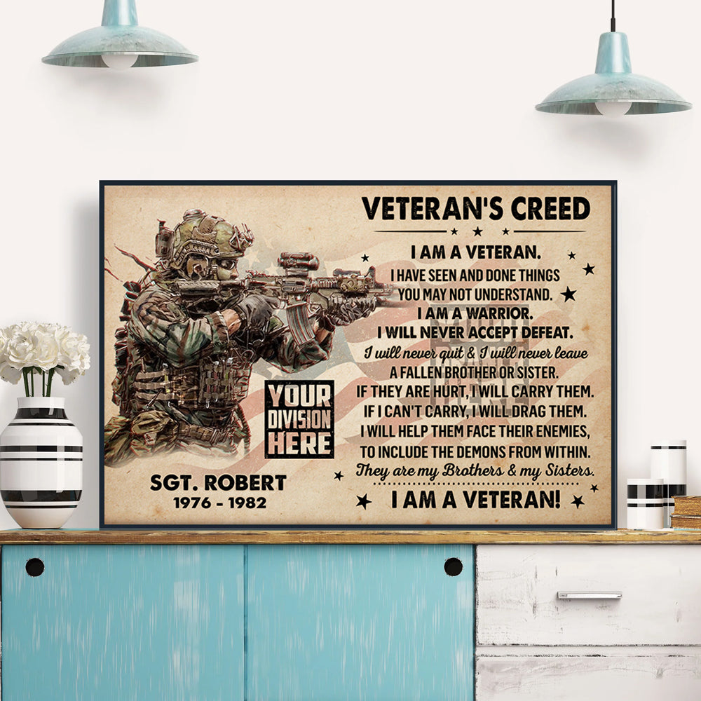 Veteran's Creed Custom Poster and Canvas Personalized Gift For Veteran K1702