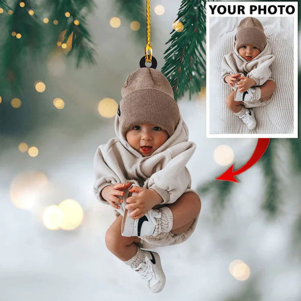 Personalized Photo Baby With Name For Christmas Animal Ornament - Custom Gift For New Baby First Christmas Ornament