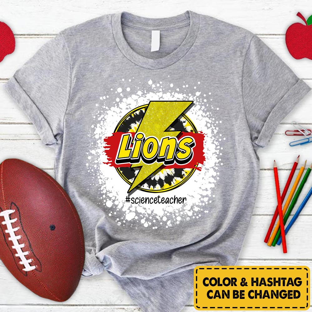 Personalized Lions Lightning Bolt Circle T-Shirt For Teacher