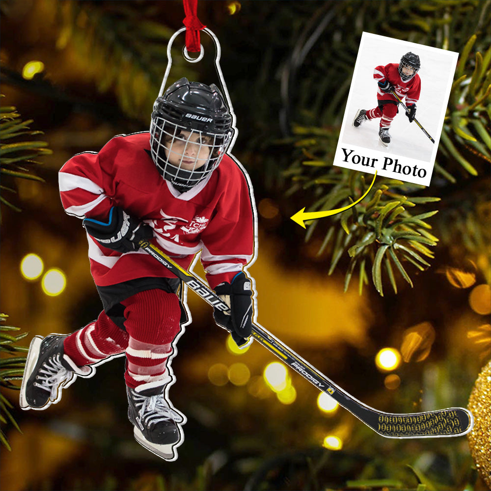 Hockey Player Son & Daughter Custom Photo Acrylic Ornament Gift For Hockey Lovers