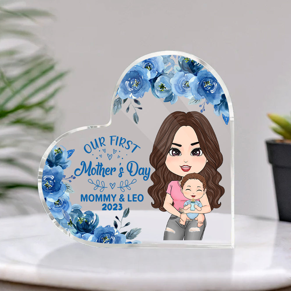 Our First Mother's Day Mommy And Baby 2023 Personalized Heart Shaped Acrylic Plaque For First Time Mom Mother's Day Gift H2511