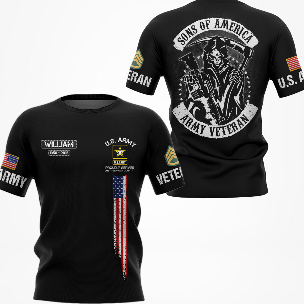 Skull Sons Of America US Veteran Personalized All Over Print Shirt For Veteran Dad Grandpa H2511