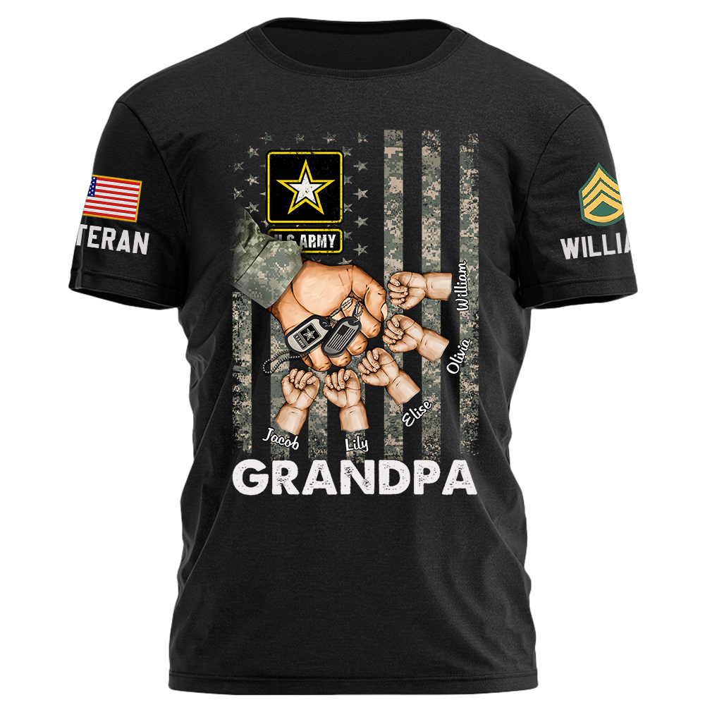 Veteran Grandpa Grandkids Flag Hands Personalized Shirt Gift For Father's Day K1702