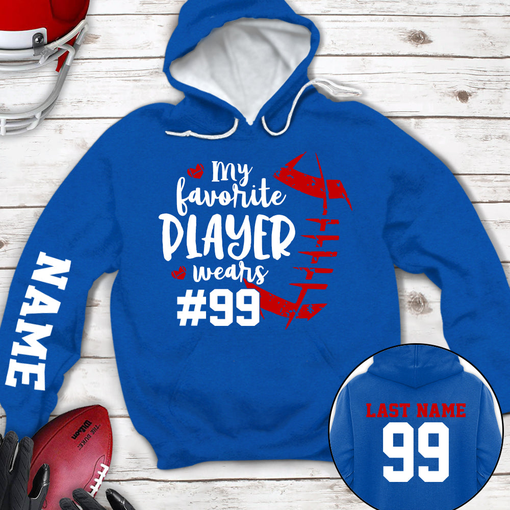 Personalized Shirt My Favorite Player Wears Football Number All Over Print Shirt For Football Mom Grandma Family Member Game Day Shirt H2511
