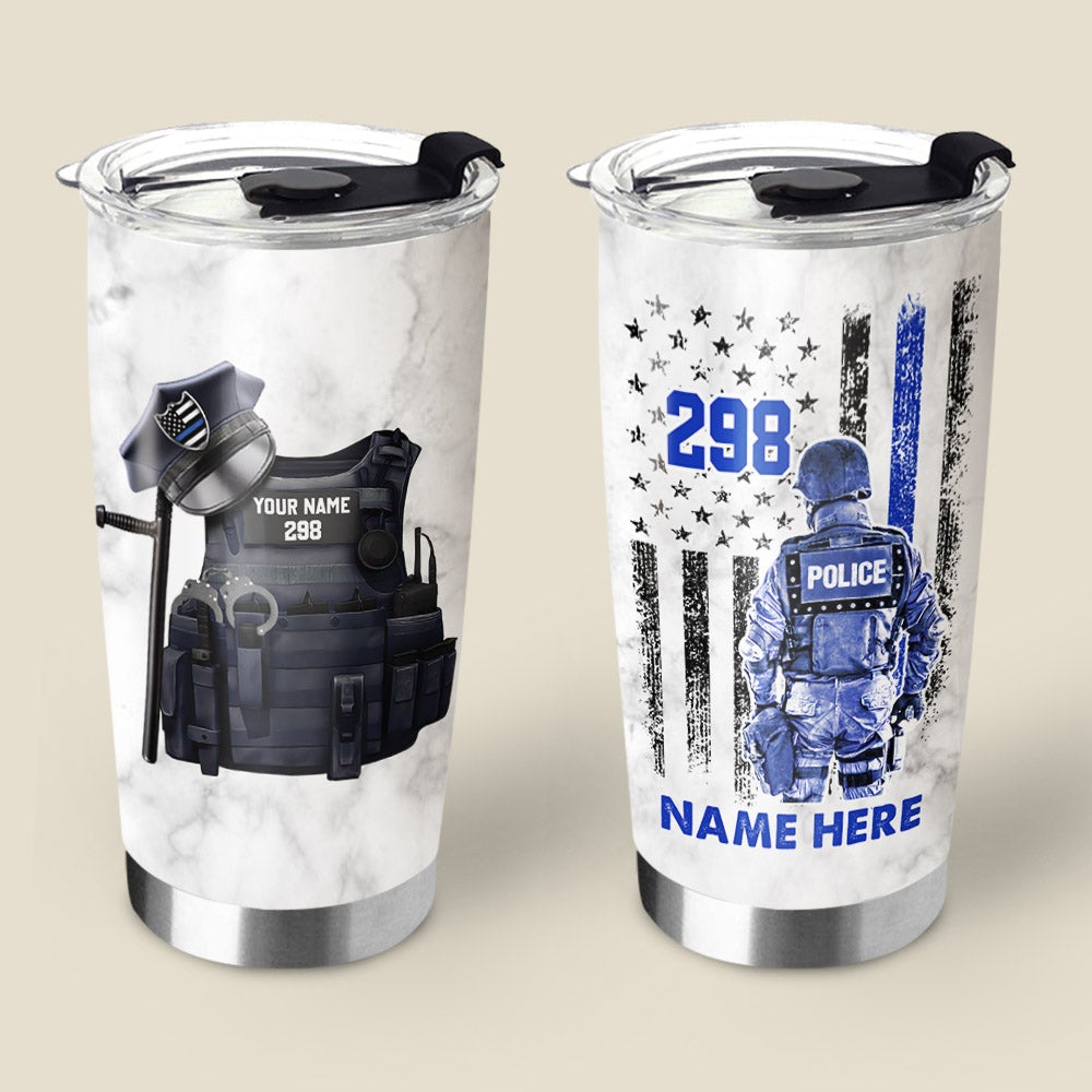 Bulletproof Thin Blue Line Personalized Tumbler Gift For Police - Custom Gifts For Policeman Police Officer