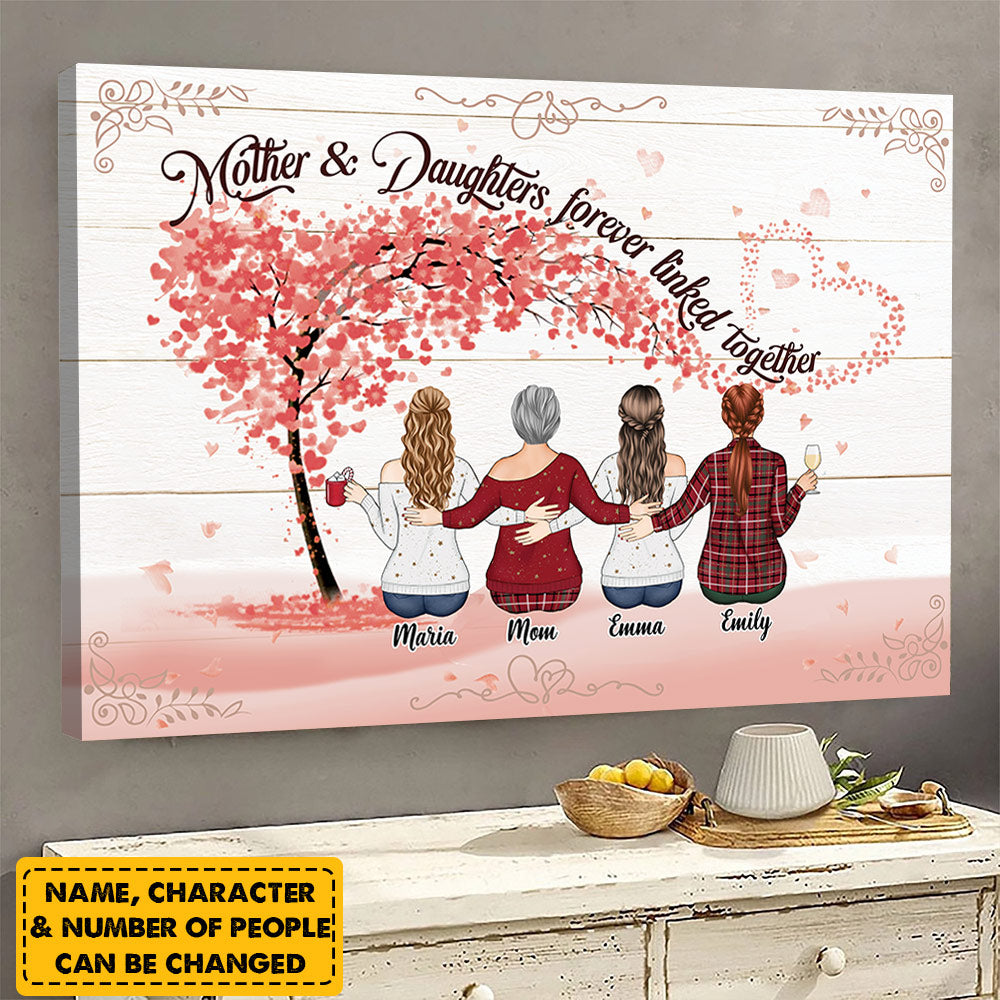 Personalized Poster Canvas Gift For Mother & Daughters - Mother & Daughters Forever Linked Together Poster Canvas