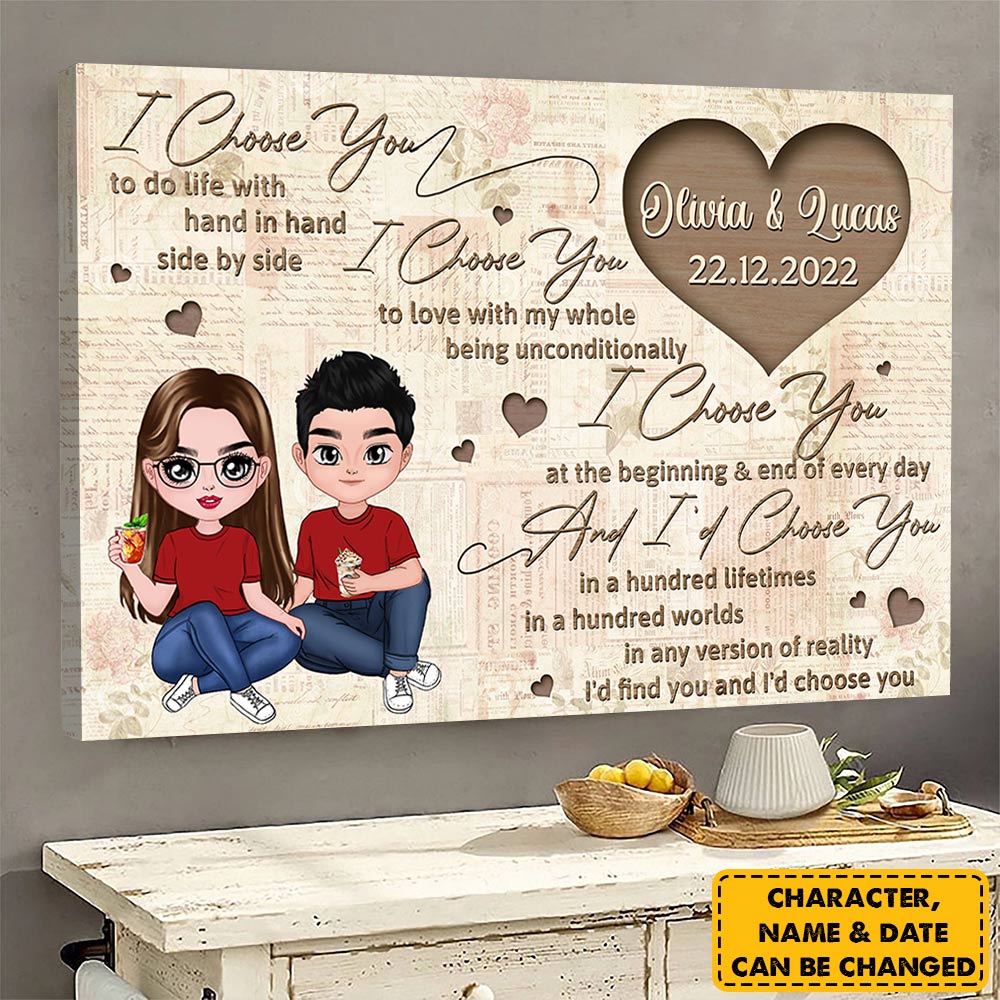 Personalized Canvas For Couple Husband Wife - I Choose You - Canvas Custom Your Name Date - Valentine Day Gift For Life Partner