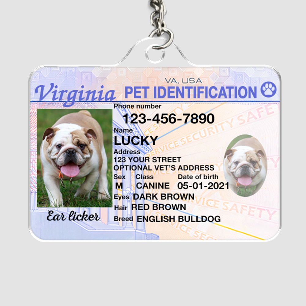 Custom Photo Pet ID Tags - Drivers License - Virginia