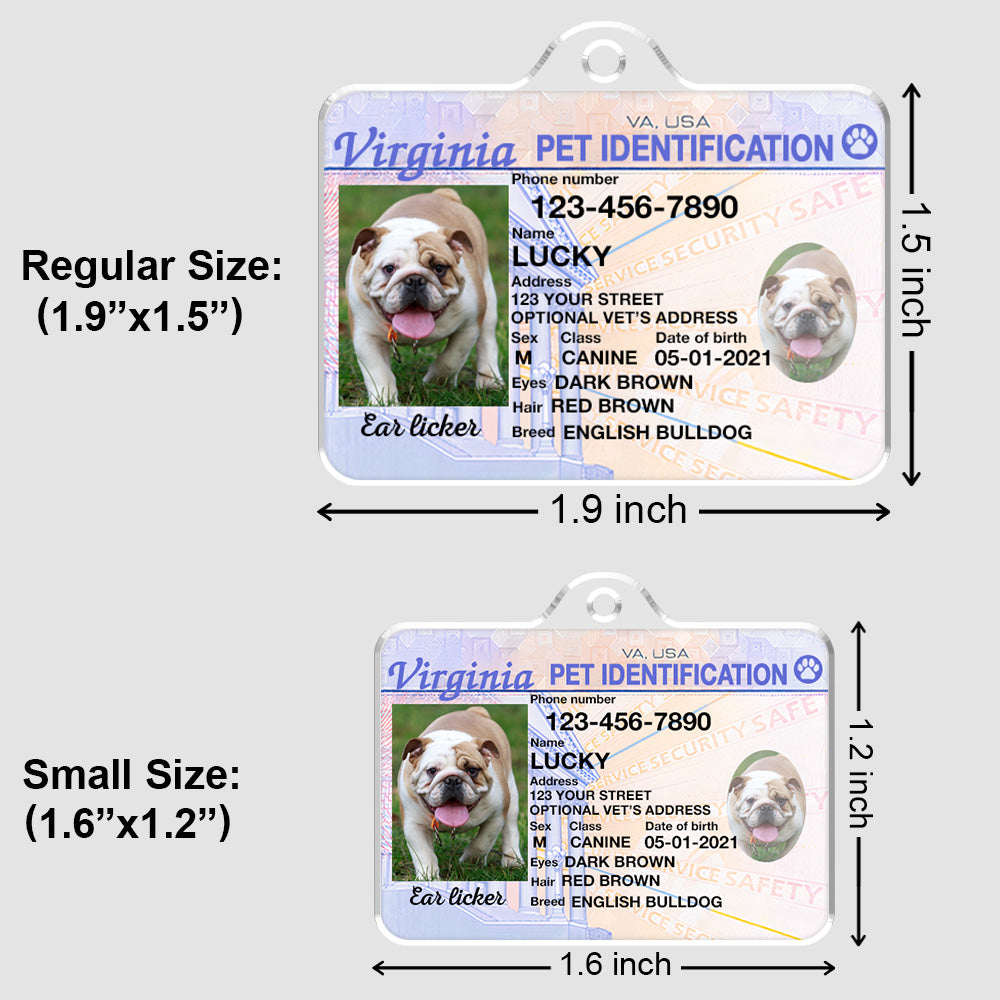 Custom Photo Pet ID Tags - Drivers License - Virginia