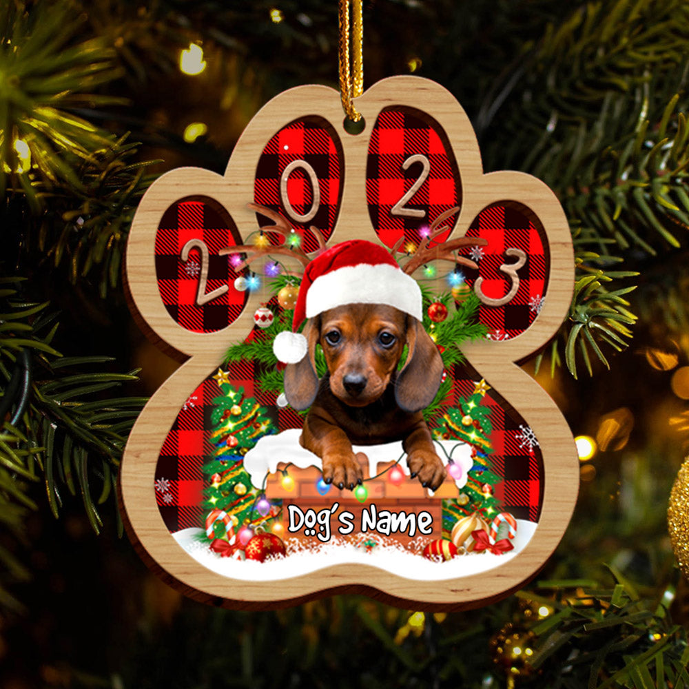 Dachshund Dog Peeking Chimney 2 Layer Wooded Personalized Ornament Gift For Dog Lovers H2511