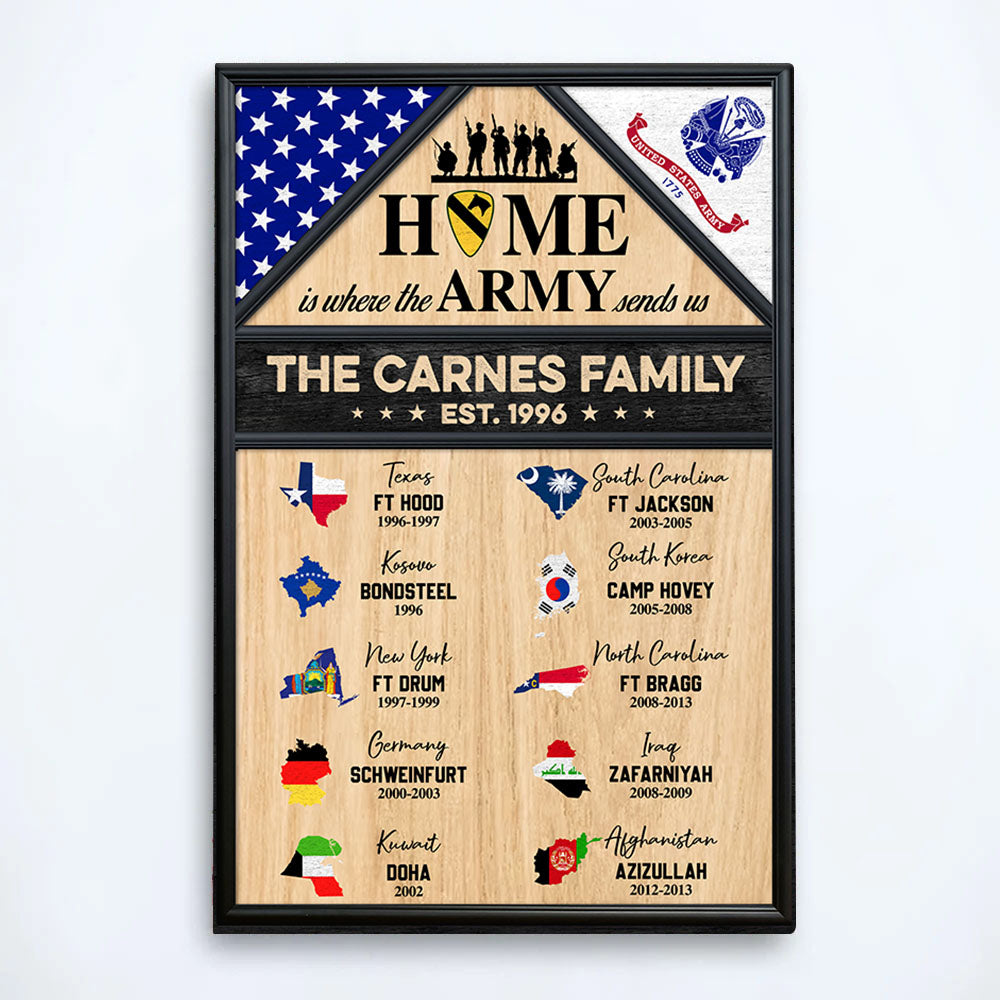 Custom Poster Canvas Home Is Where The Military Send Us Custom Military Branch, Military Base Name Family K1702