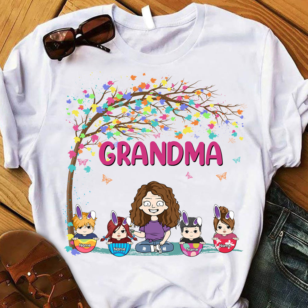 Grandma Clipart Easter Eggs With Little Bunnies Easter Day Personalized Shirt For Grandma