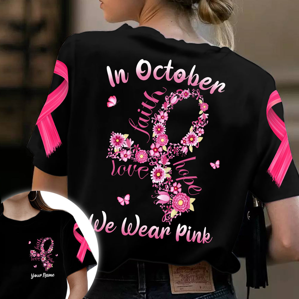  In October We Wear Pink Shirt, Breast Cancer Shirts For Women,  Pink Ribbon, Breast Cancer Awareness Gifts : Handmade Products